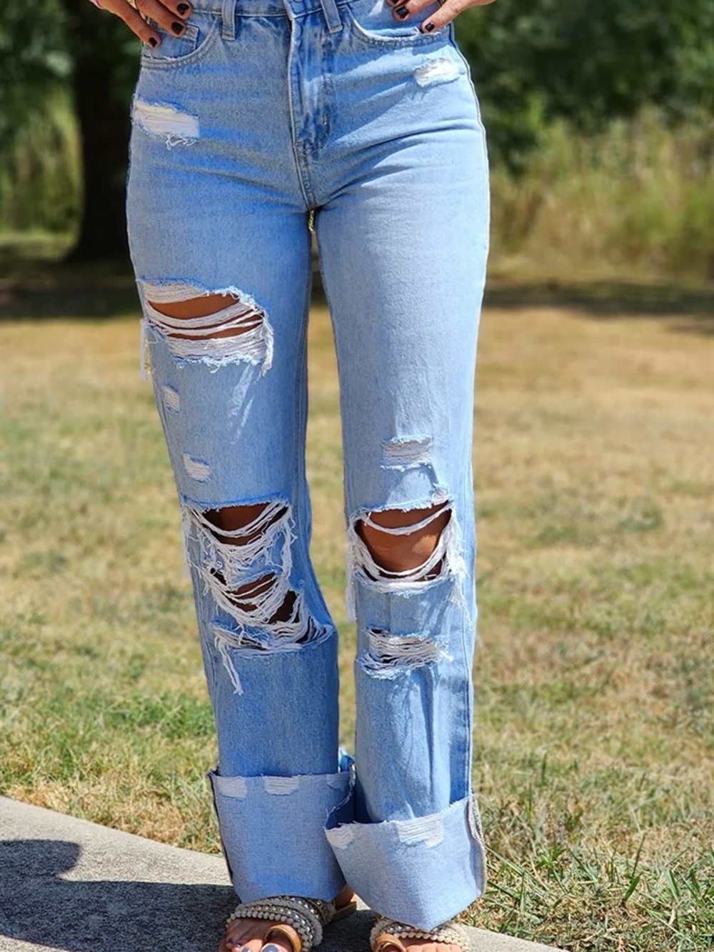 Flying Monkey Womens 28 Distressed Wide Leg Baggy Jeans Light Wash NWT